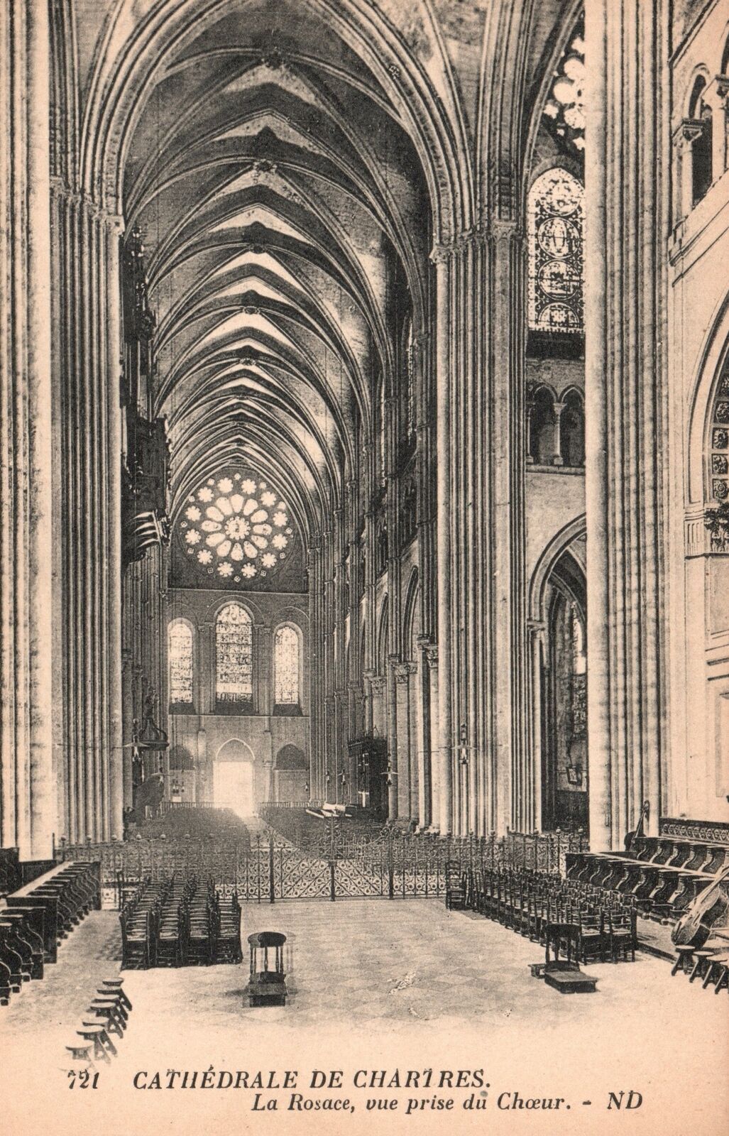 Vintage Postcard Cathedrale De Chartres La Rosace Vue Prise Du Choeur France