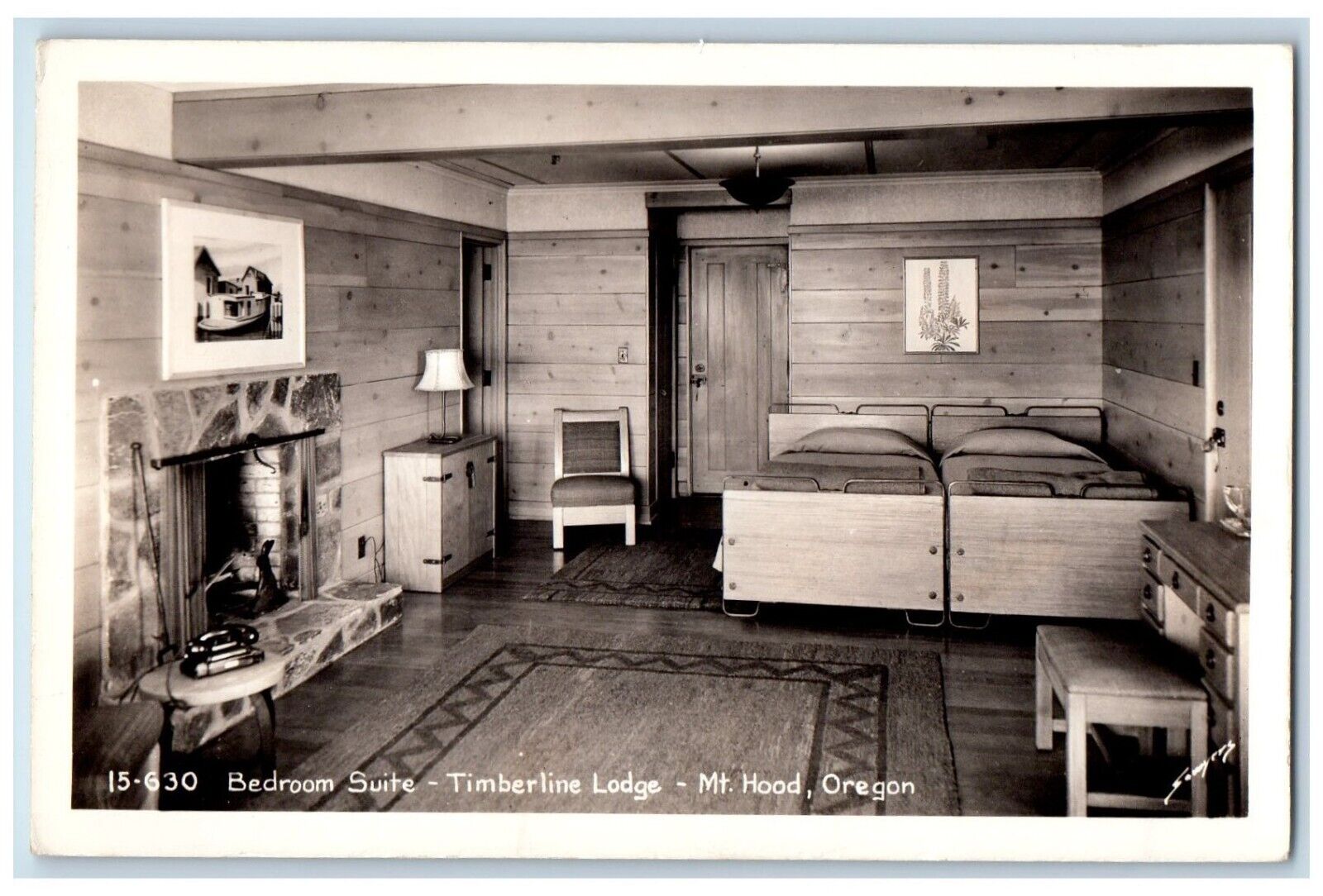 c1940\'s Bedroom Suite Timberline Lodge Interior Mt. Hood OR RPPC Photo Postcard