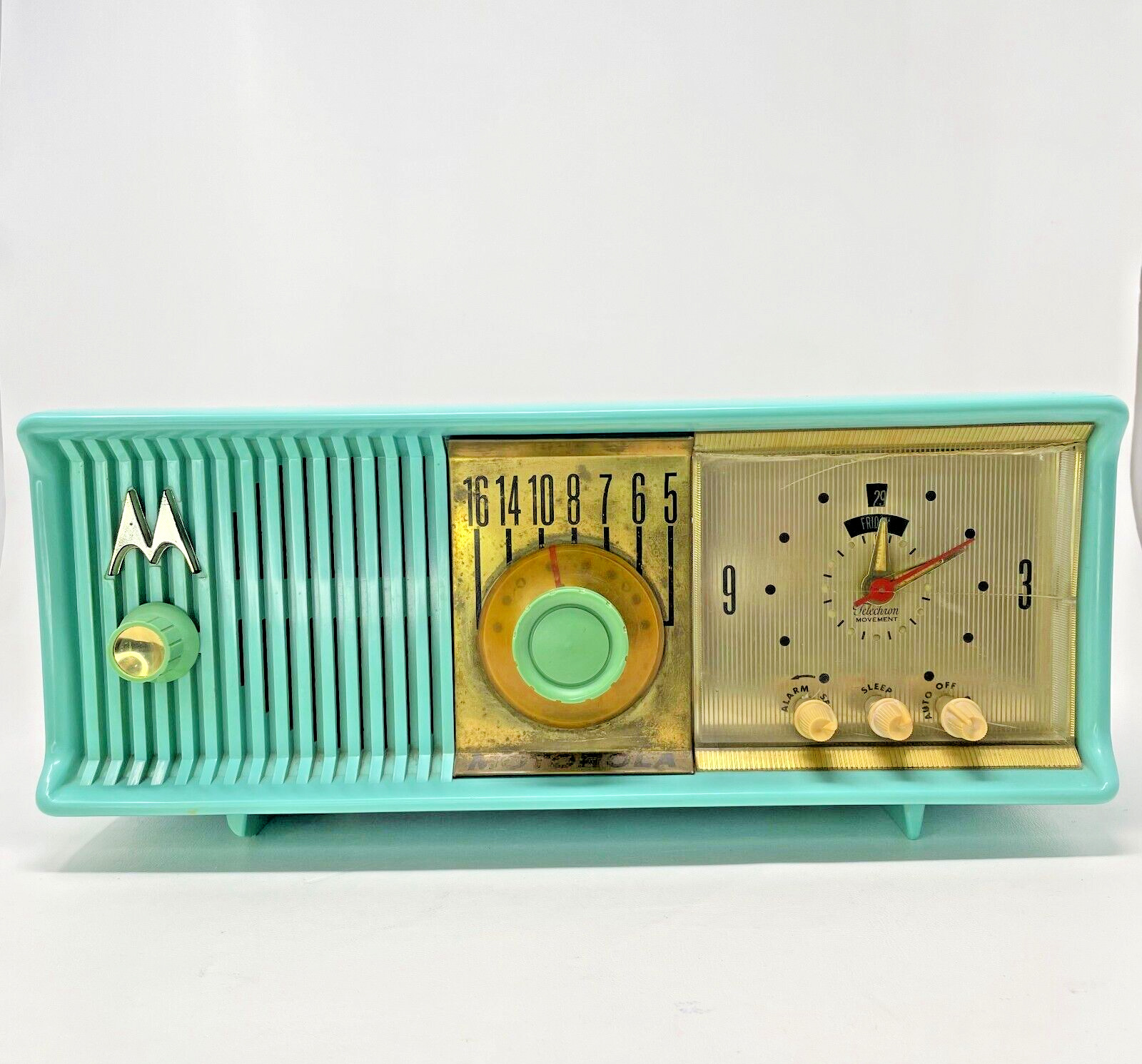 Motorola 57CC Turquoise Mid Century 1957 Tube AM Clock Radio MCM