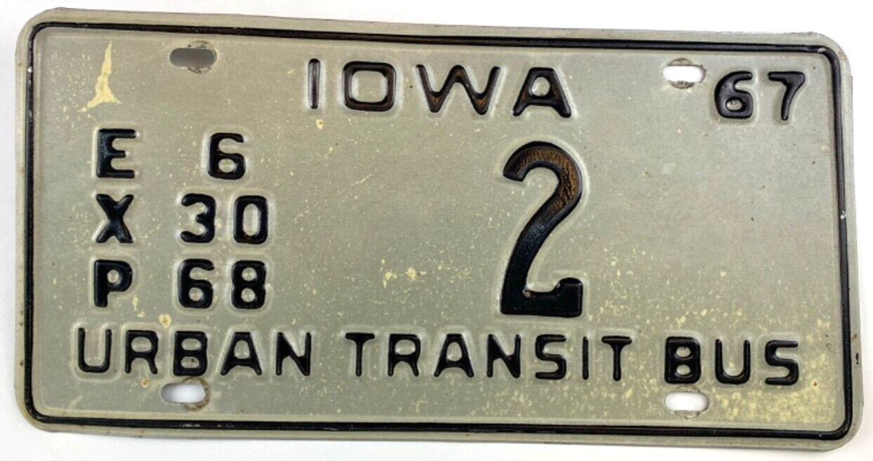 Vintage Iowa 1967 Transport Bus License Plate Garage Man Cave Decor Collector