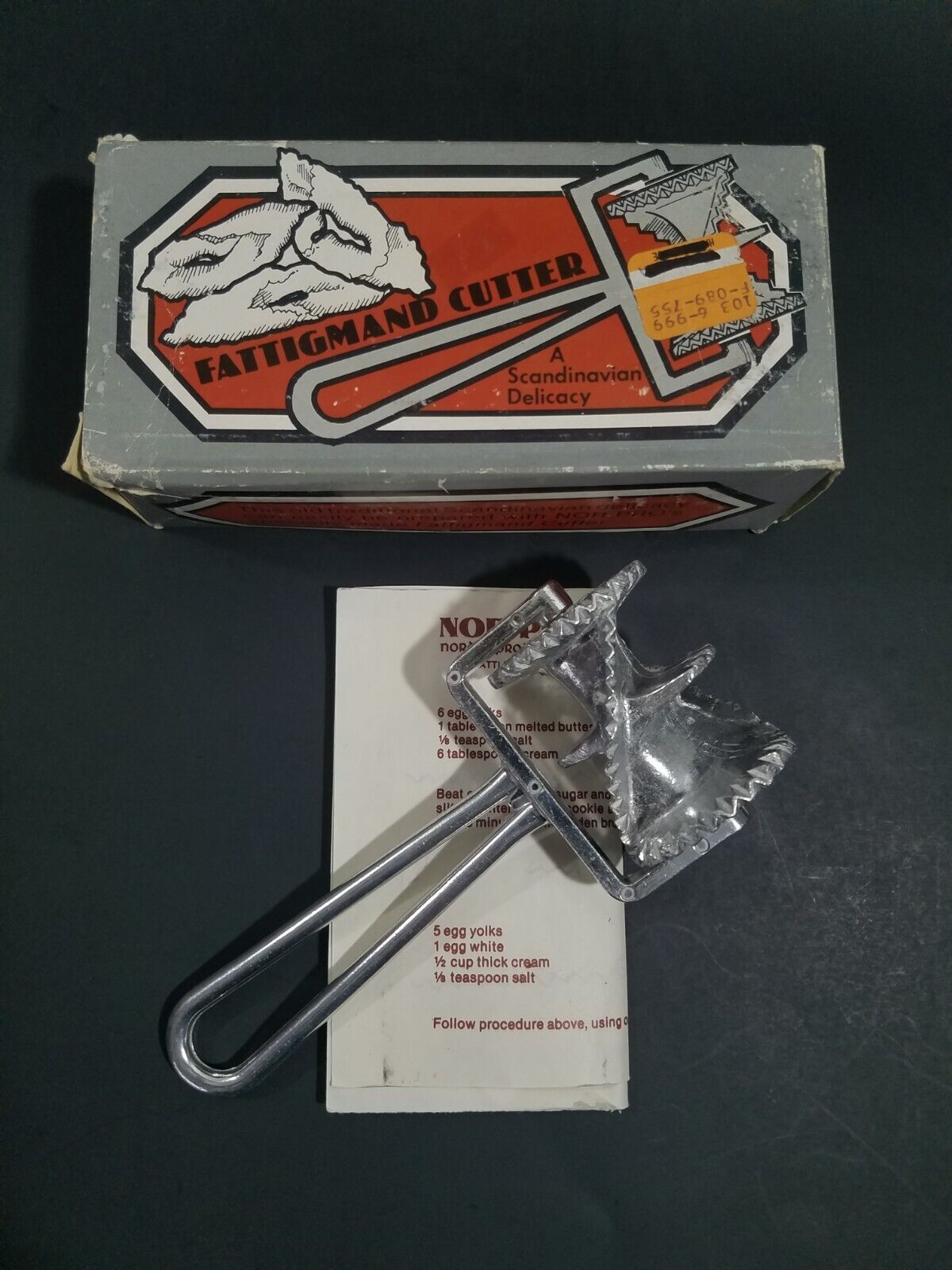 Vintage Norpro Fattigmand Cutter Hand Tool In Original Box w/ Recipe