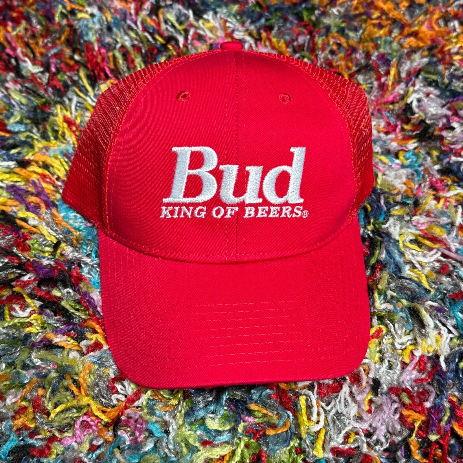 BUD KING OF BEERS Red Vintage Trucker Snapback Hat Cap NWOT Dad Cap