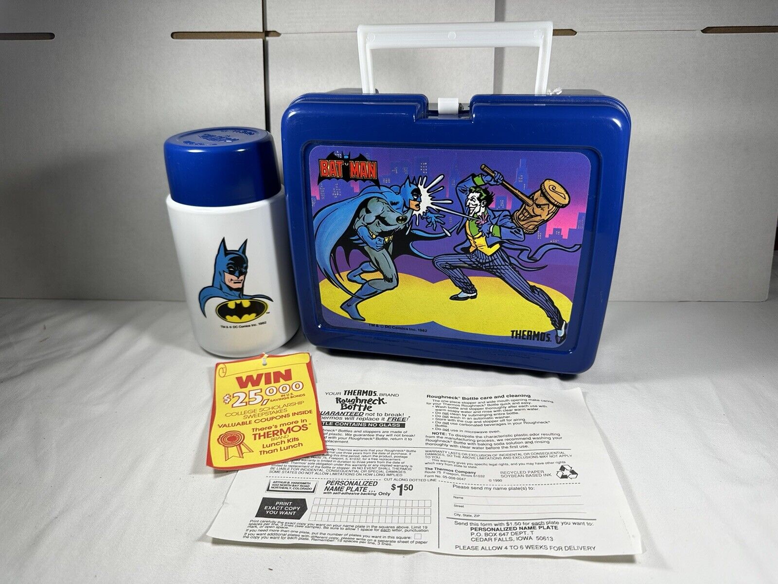 ORIGINAL Vintage 1982 Batman Joker Lunch Box w/ Thermos With Vintage Coffee Cup