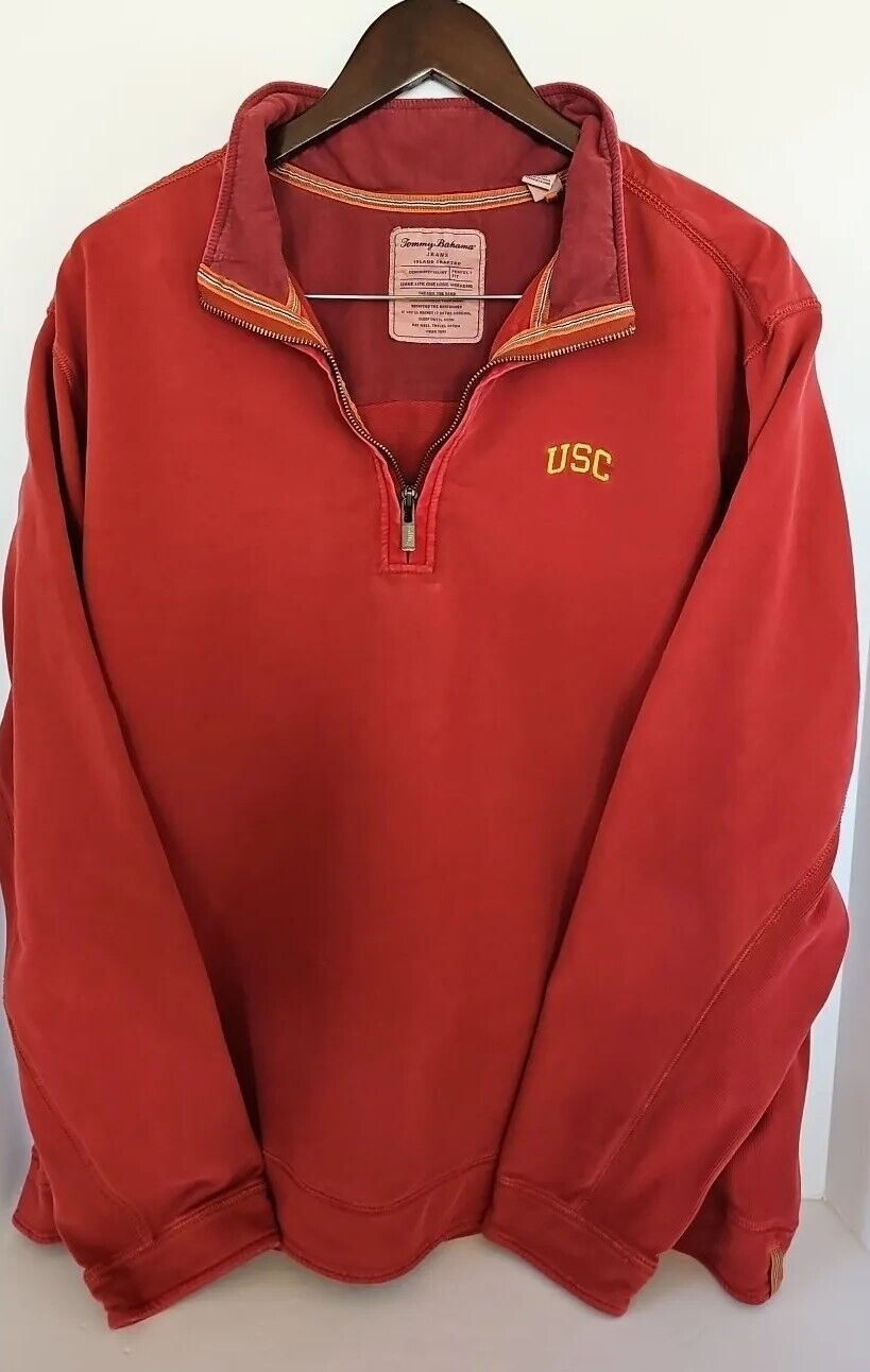 Tommy Bahama USC Trojans Logo 1/4 Zip Pullover Sweater Cotton Men's Size XXL