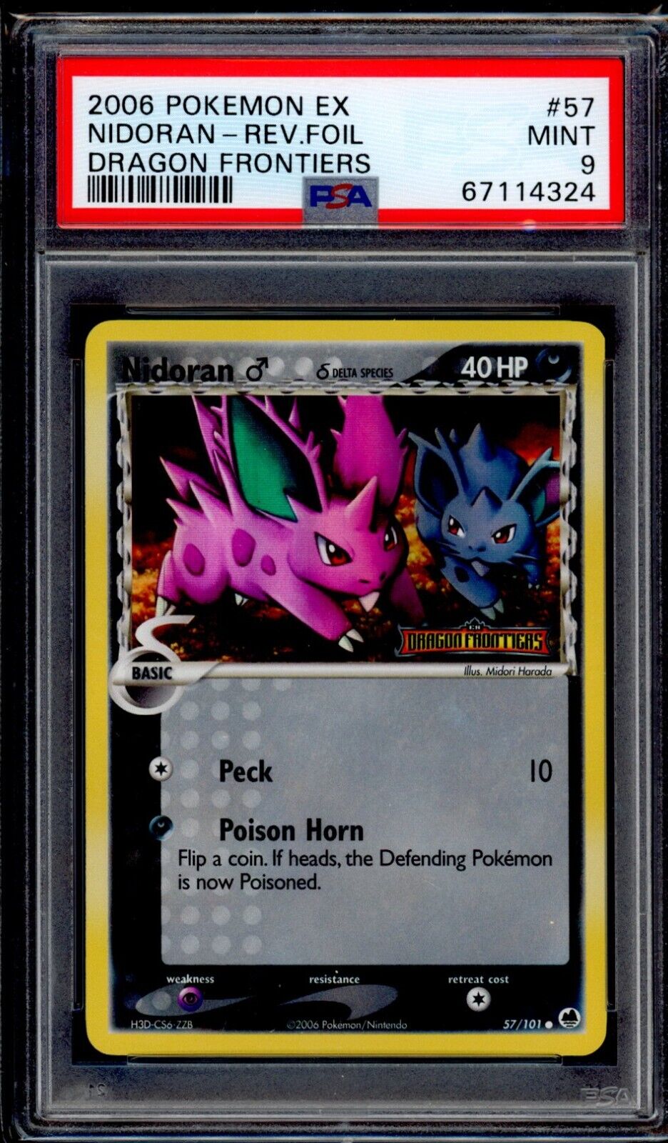 PSA 9 Nidoran Reverse Holo 2006 Pokemon Card 57/101 Dragon Frontiers