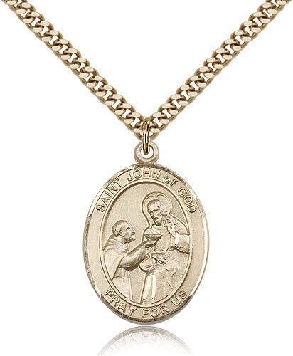 Saint John Of God Medal For Men - Gold Filled Necklace On 24 Chain - 30 Day ...