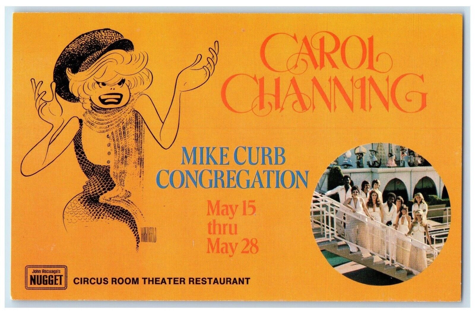 1960 John Ascuaga Nugget Carrol Channing Theatre Restaurant Advertising Postcard