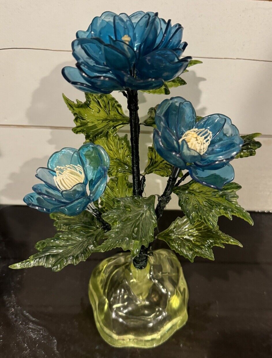 Vintage Lucite Acrylic Blue Flower Arrangement Mid Century Retro *Rare* GUC