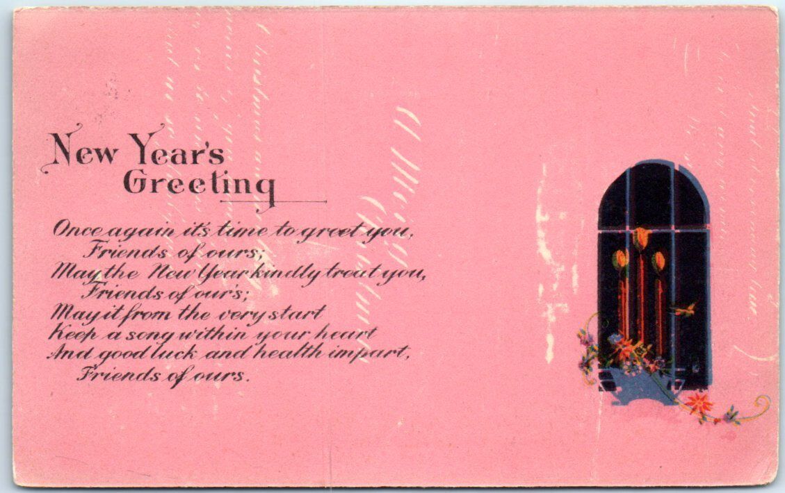 Postcard - New Year\'s Greeting with Poem and Art Print - New Year Greeting Card