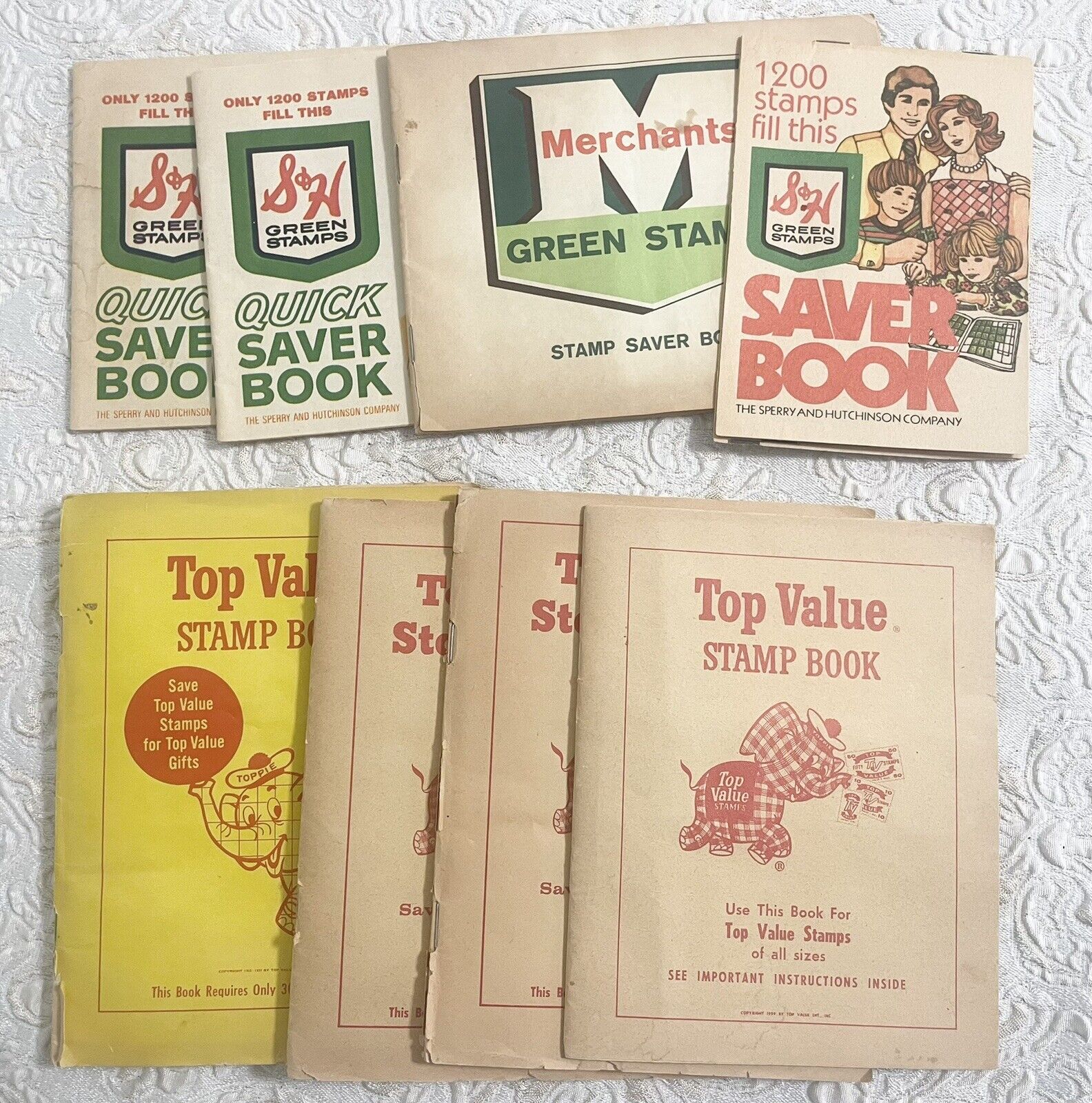 Lot Of 8 Vintage S&H Green Stamps And Top Value Stamp Books 5 Full 3 Empty