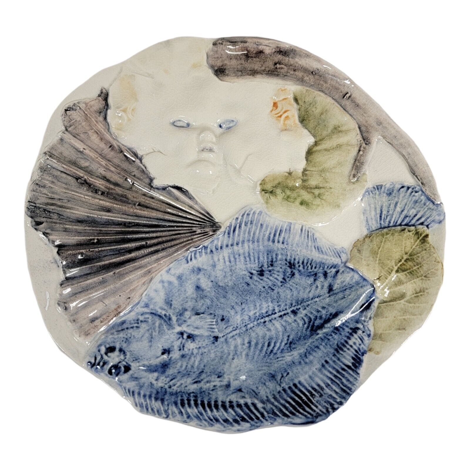 Vintage Traub Cherub Silhouette Flounder Fish Figural Folk Art Sculpture Plate 