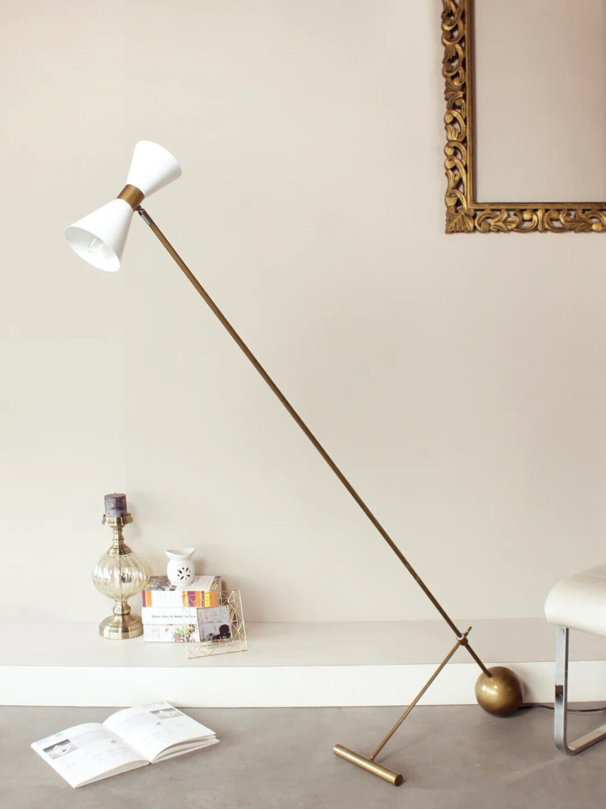 Vintage Brass Floor Lamp Italian Mid Century Modern Unique Rare Ball Design Base