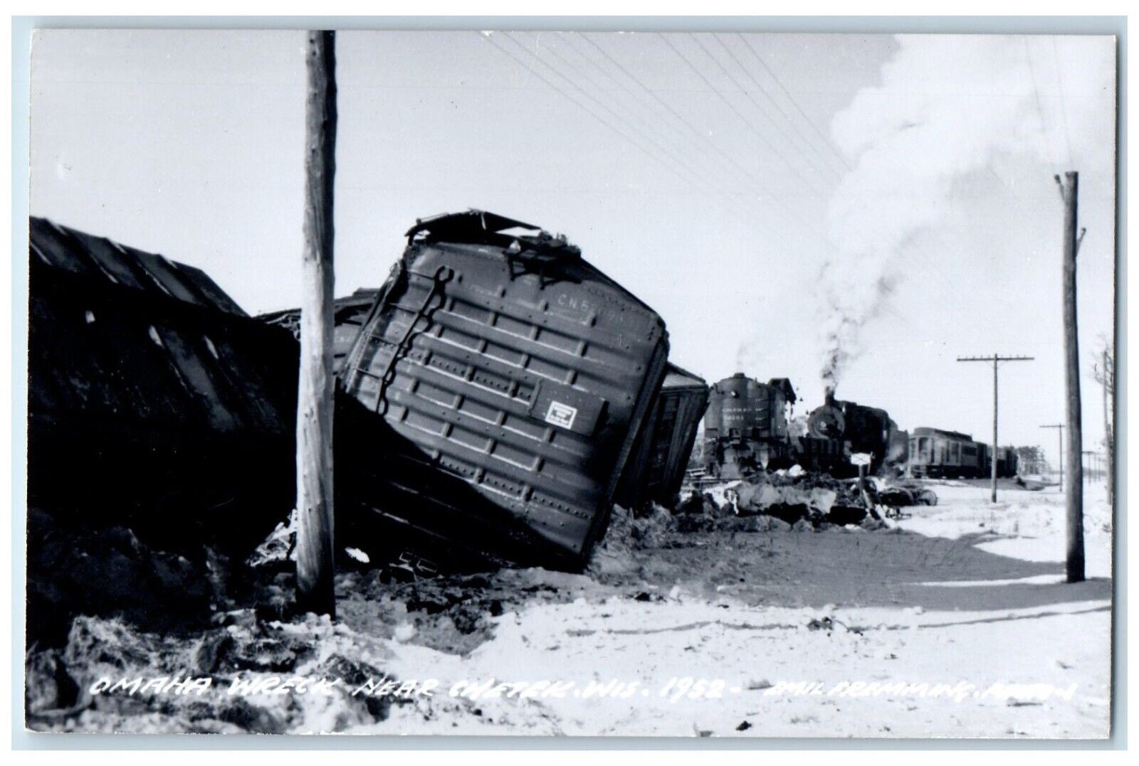 c1950\'s Omaha Wreck Derailment Chetek Wisconsin WI RPPC Photo Antique Postcard