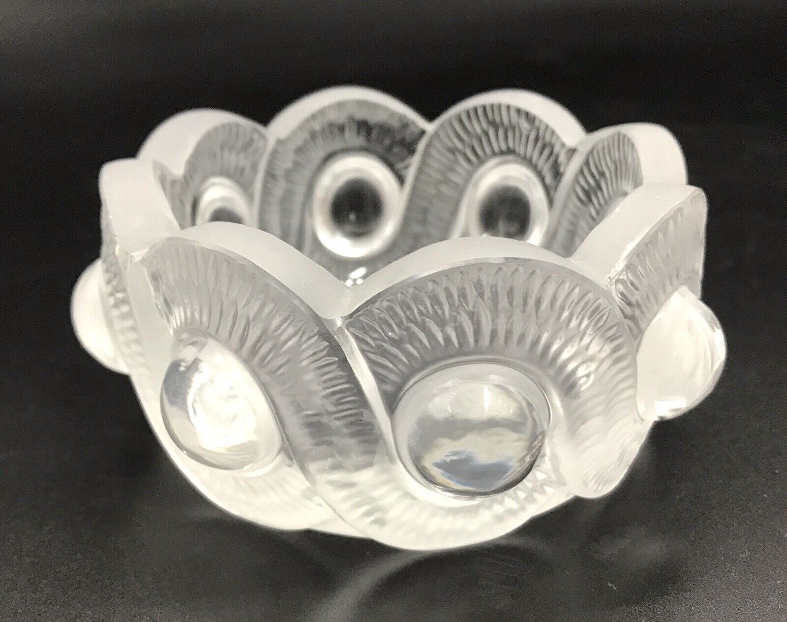 Vtg Rene Lalique GAO Crystal Serpentine Ashtray Trinket Bowl 1930’s-1940’s ASIS