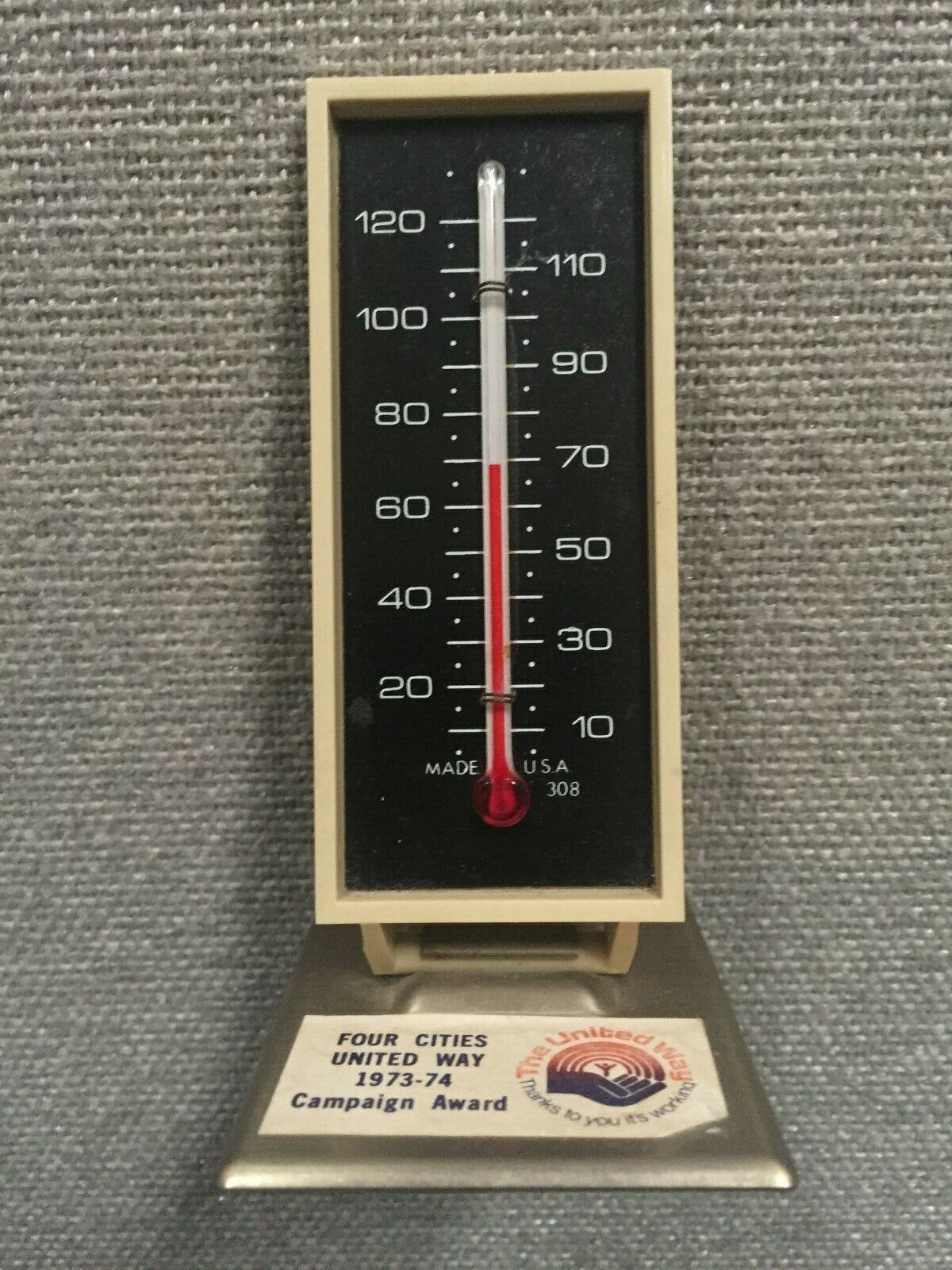 Vintage 1973-74 United Way Four Cities Campaign Award Thermometer