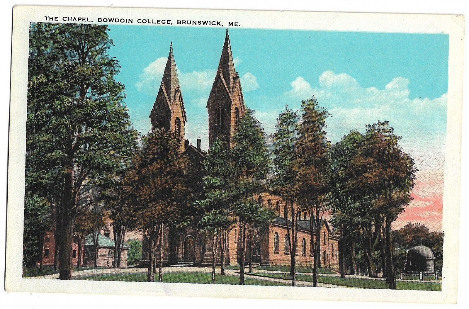 Postcard Brunswick ME  Chapel, Bowdoin College   White Border c1916- 1930  [154]