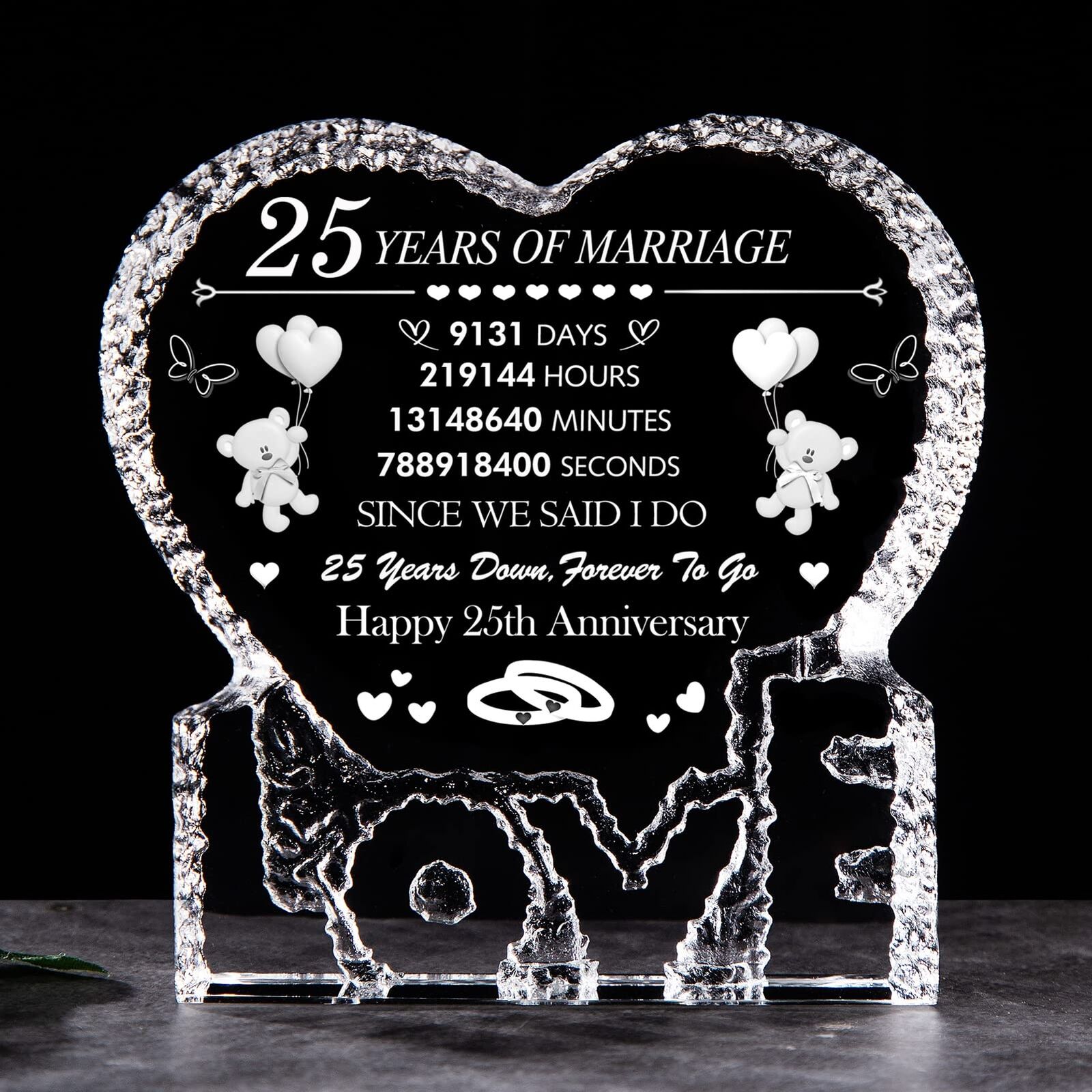 25Th Anniversary Wedding Gifts for Wife Husband Crystal Heart Marriage Keepsak