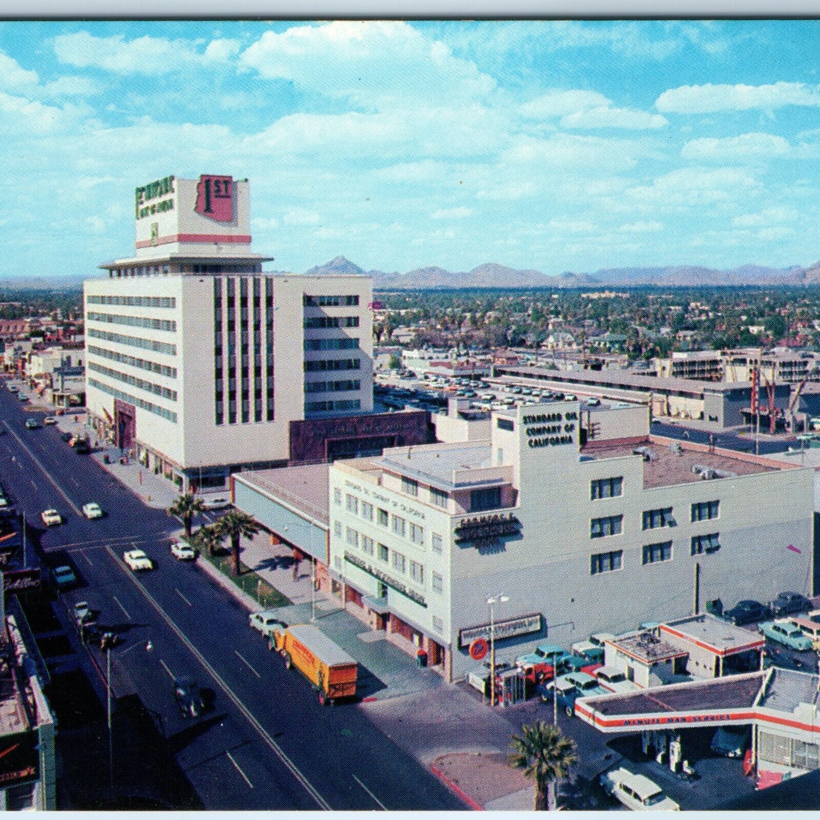 c1950s Phoenix AZ Downtown Birds Eye North Central Avenue Street Scene Bank A225