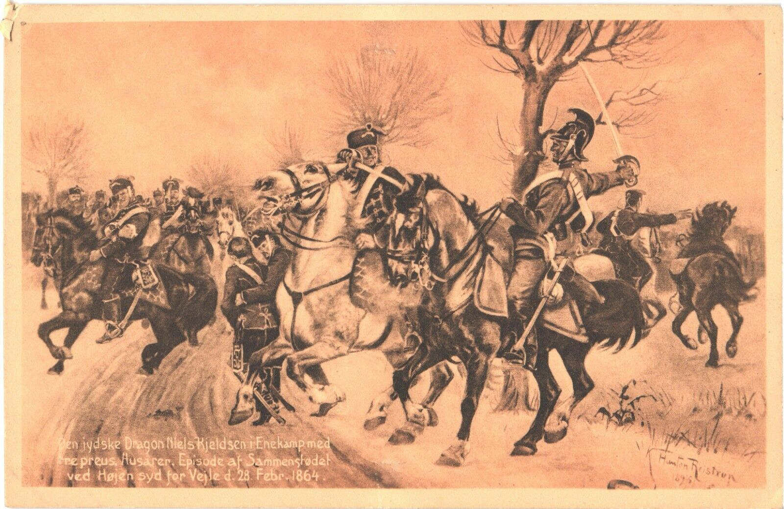 Men In Horse Battle Scene By Danish Painter Karl Hansen Reistrup Postcard