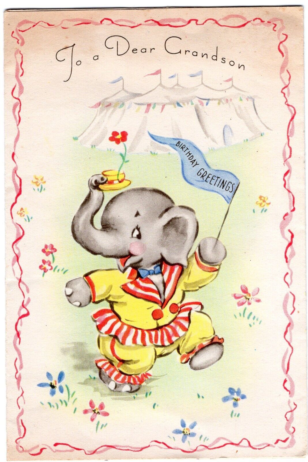 Rust Craft Vintage Anthropomorphic  Circus Elephant for Grandson   Birthday Card