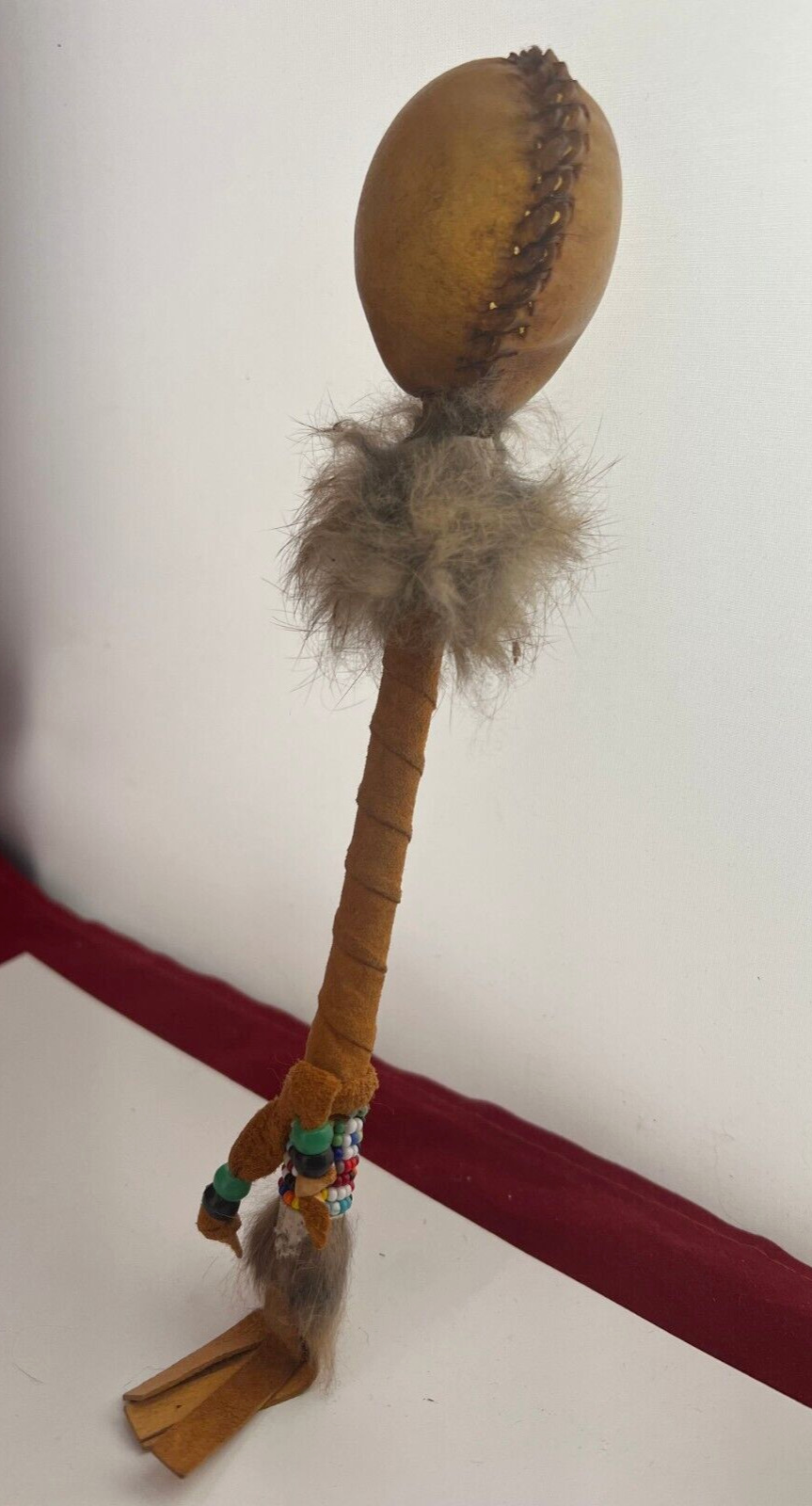 AWESOME OLD NATIVE AMERICAN HAND MADE RAWHIDE RATTLE SHAKER