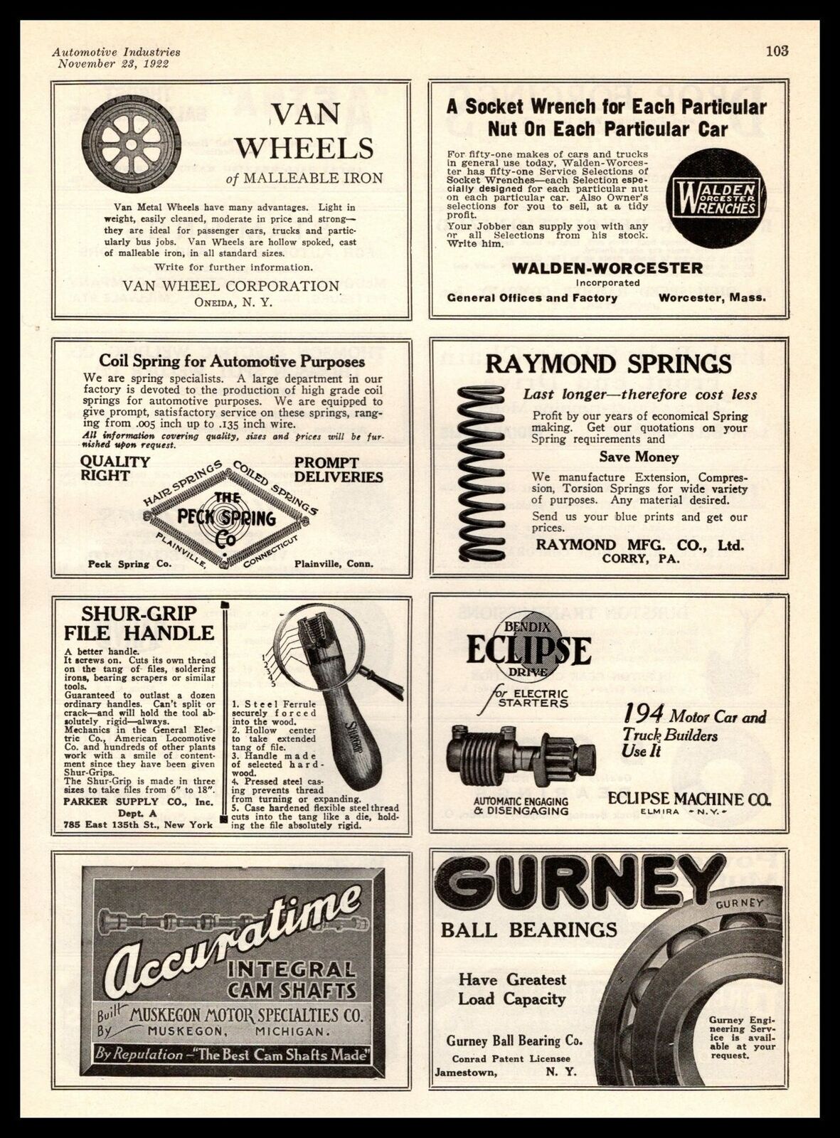 1922 Gurney Ball Bearings Jamestown NY Parker Shur-Grip File Handle Print Ad