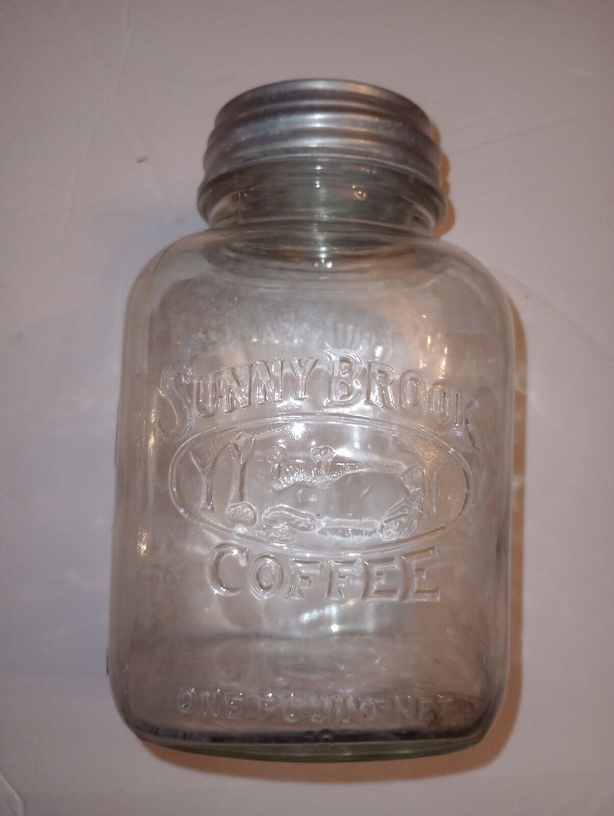 Vintage Sunny Brook Coffee 1 LB Glass Large Jar, Every Swallow Brings You Joy