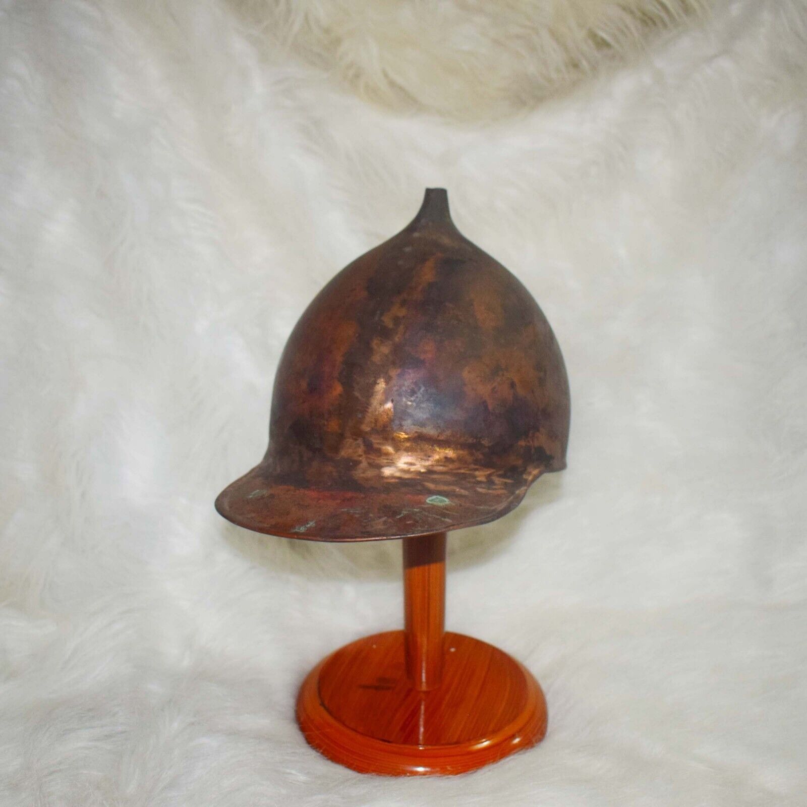 Antique Historical Montefortino Helmet Copper Made W Wooden Stand