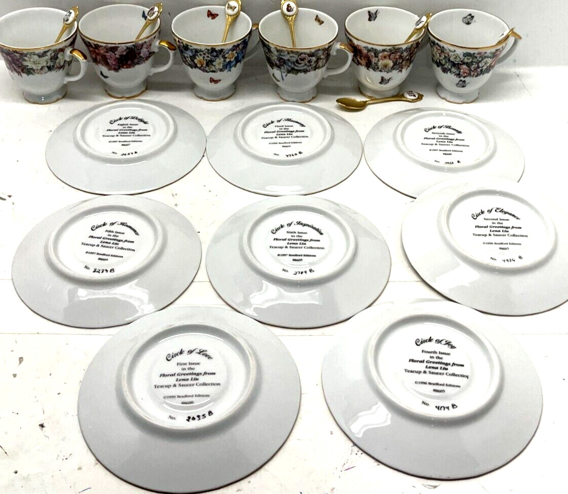 Lot Lena Liu Circle Of Collection Teacups. Saucers,spoons Butterflies Flowers