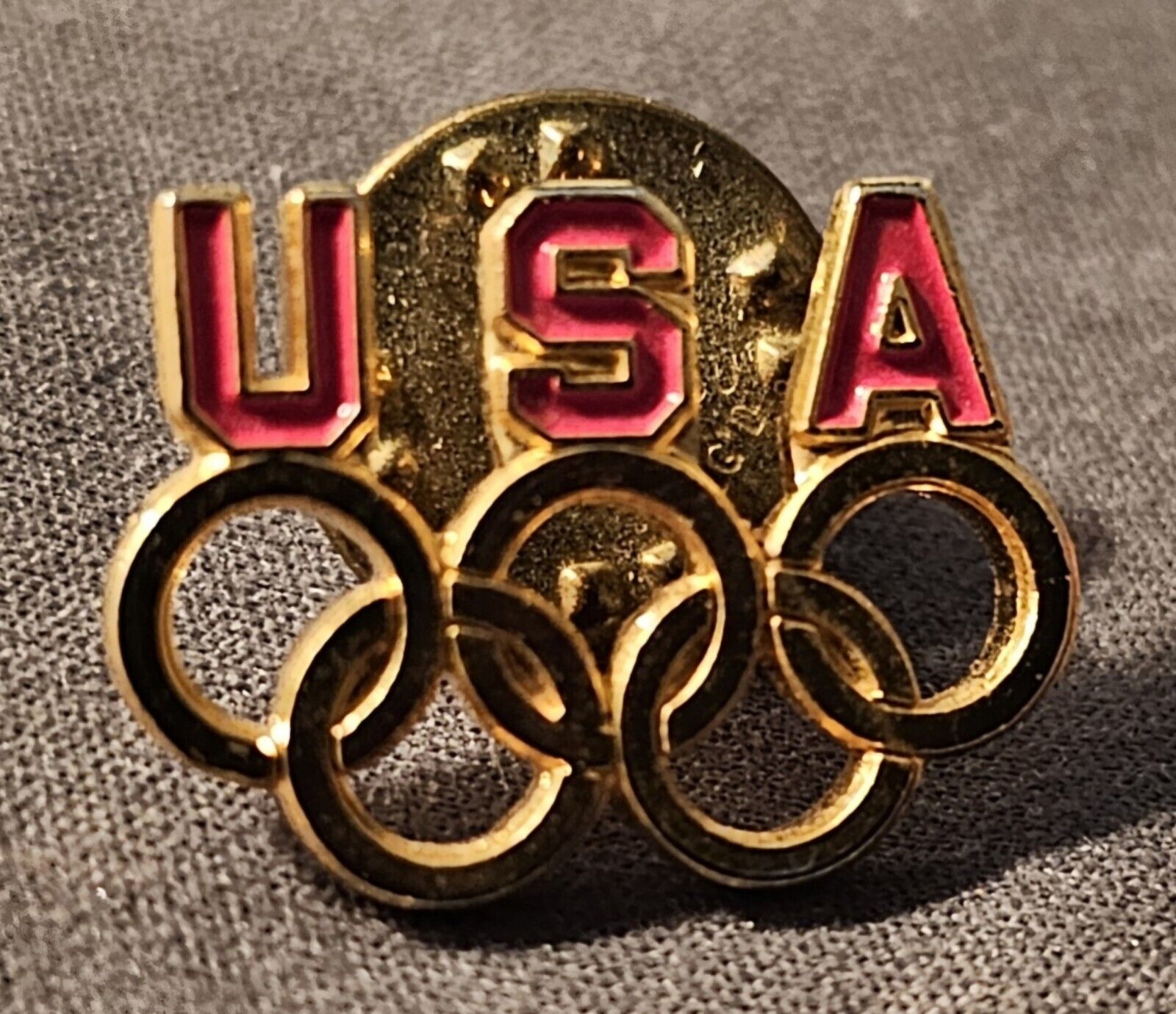 Vintage Atlanta 1996 USA Olympic Rings Gold-Toned Brass BALLOU Enamel Lapel Pin