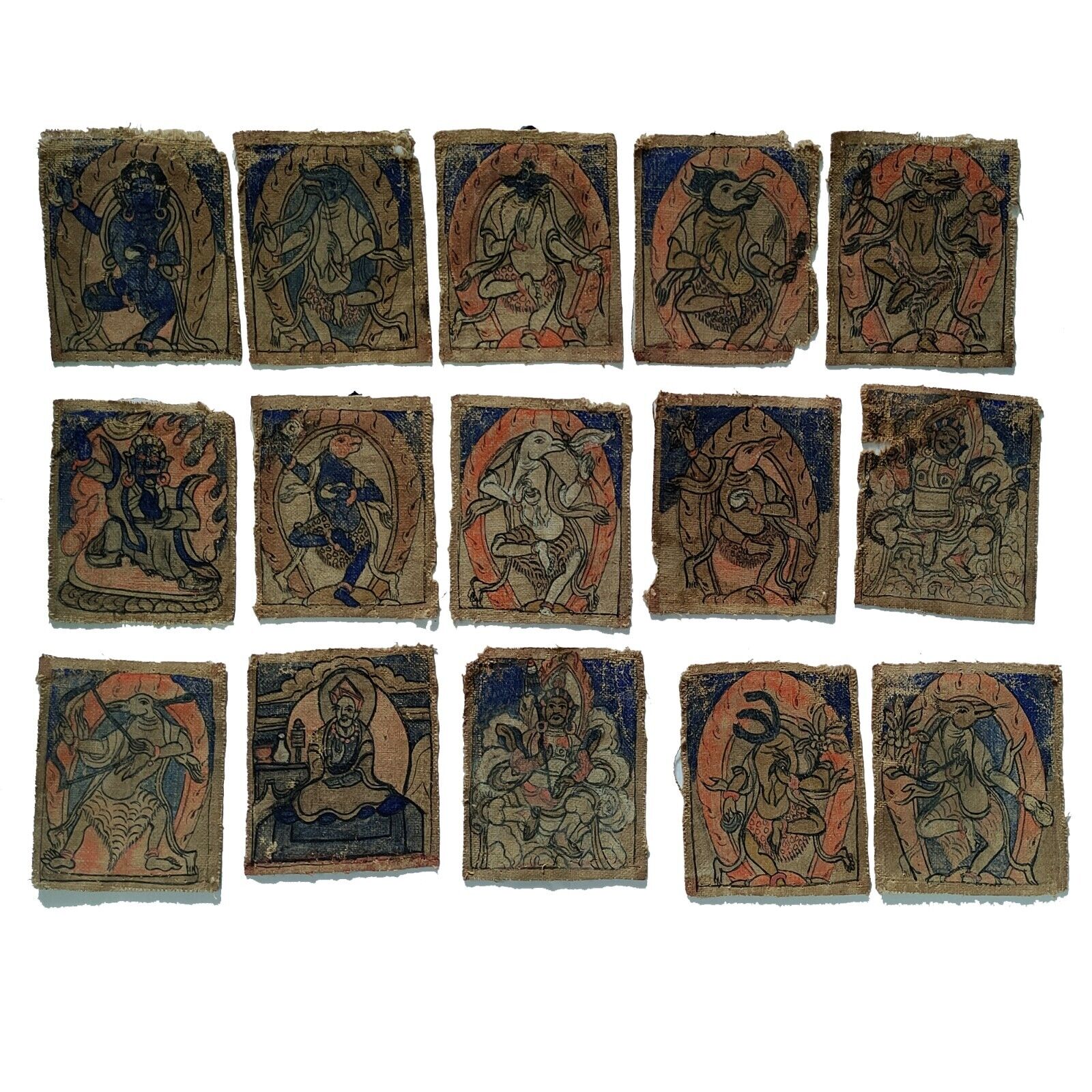 Antique 15 Pcs of lot Tibetan Tshakali Collective Tsakali art Hand painted