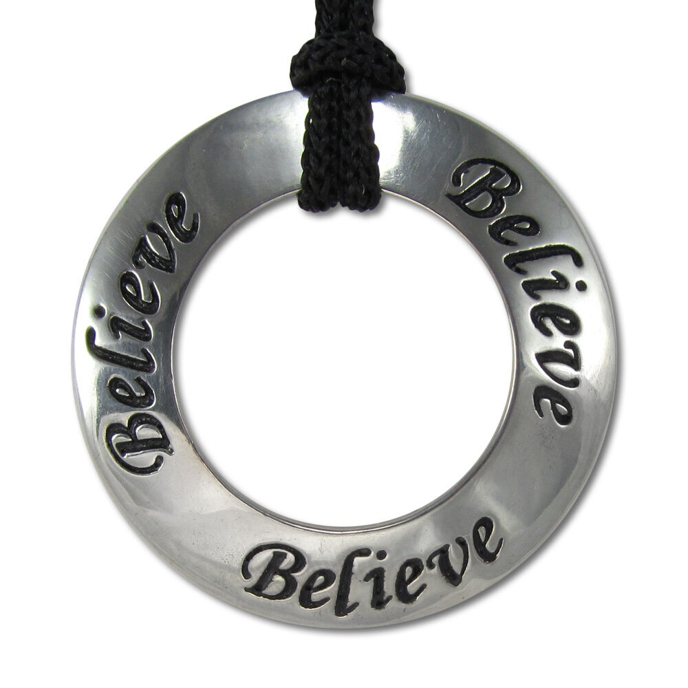 Believe Motivational Inspirational Pendant - Pewter Necklace Sliding Knot Cord