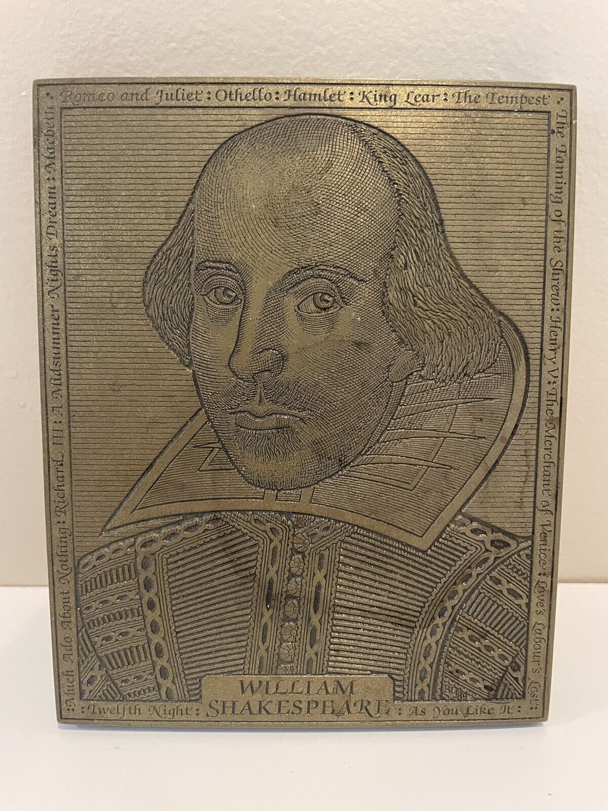 Vintage William Shakespeare Brass Etched Plate