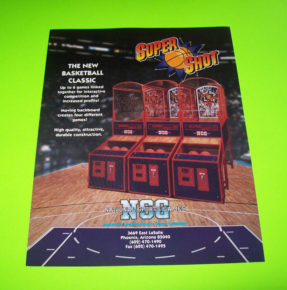 SUPER SHOT BASKETBALL NSG ORIGINAL ARCADE GAME SALES FLYER Vintage Retro Art  
