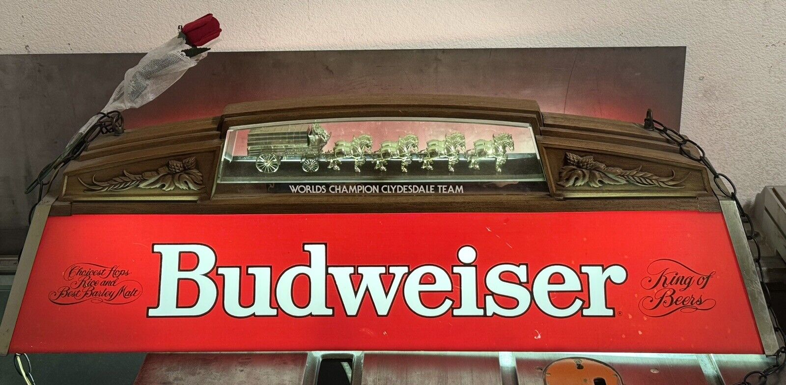Vtg Anheuser-Busch BUDWEISER BEER Clydesdales Hanging Pool Table Bar Light 40