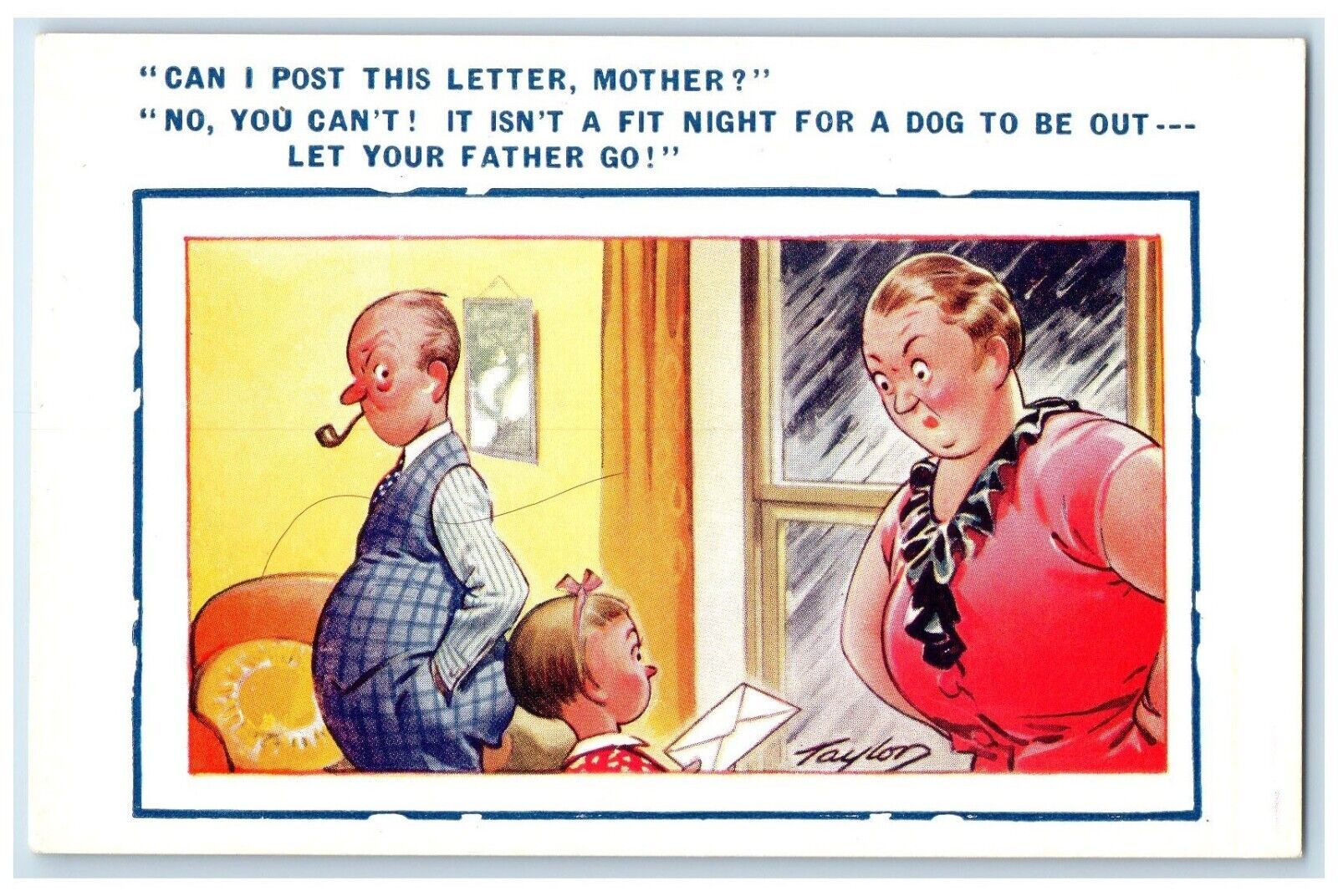 c1910's Angry Father Pipe Can I Post This Letter Taylor Bamforth Postcard