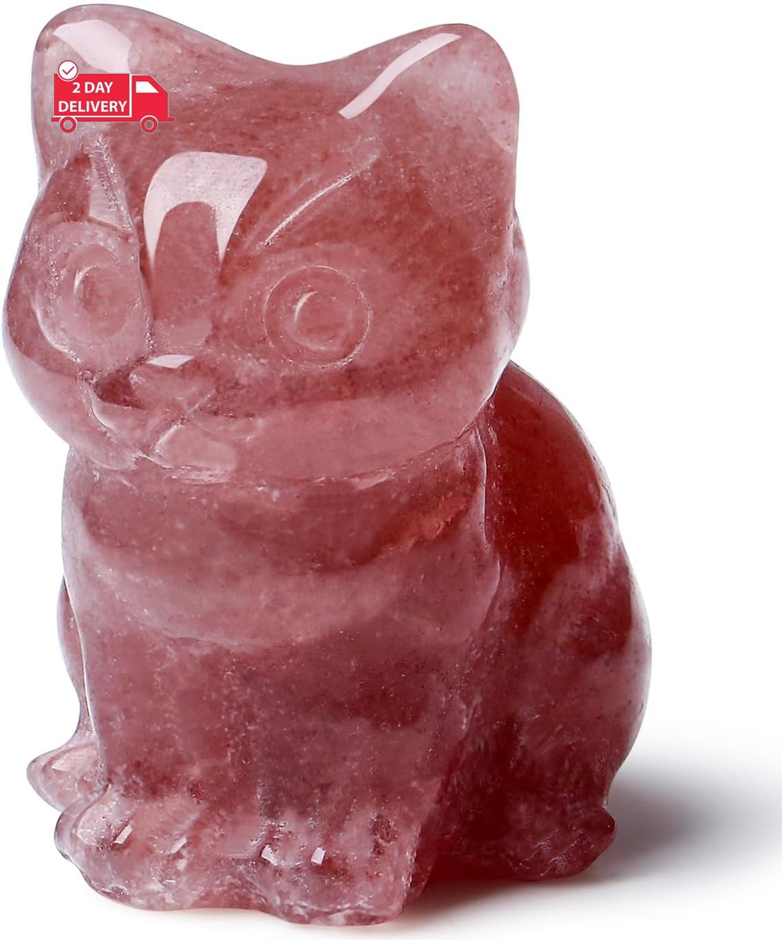 Cat Gifts Decor Strawberry Quartz Cat Crystal Figurines Gifts for Women Lucky Cu