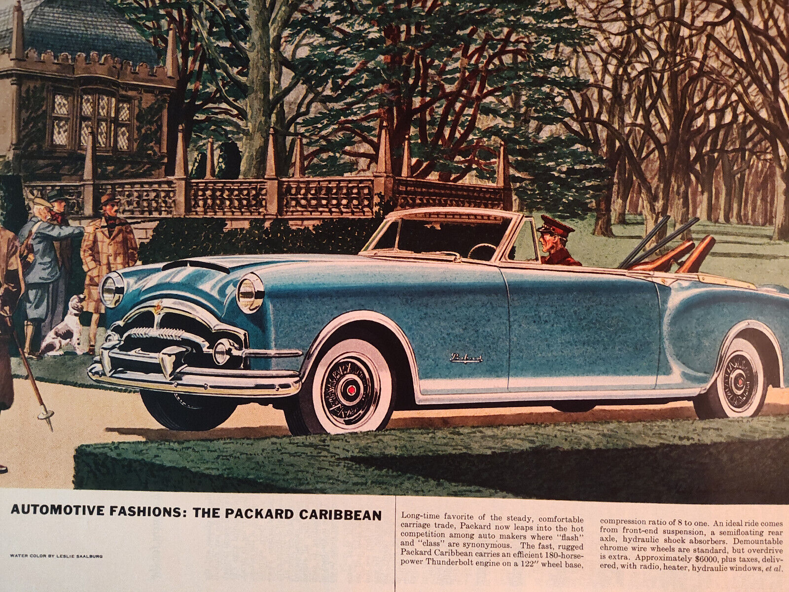 1953 Esquire Art Automotive Fashions Painting Leslie Staalburg PACKARD CARIBBEAN