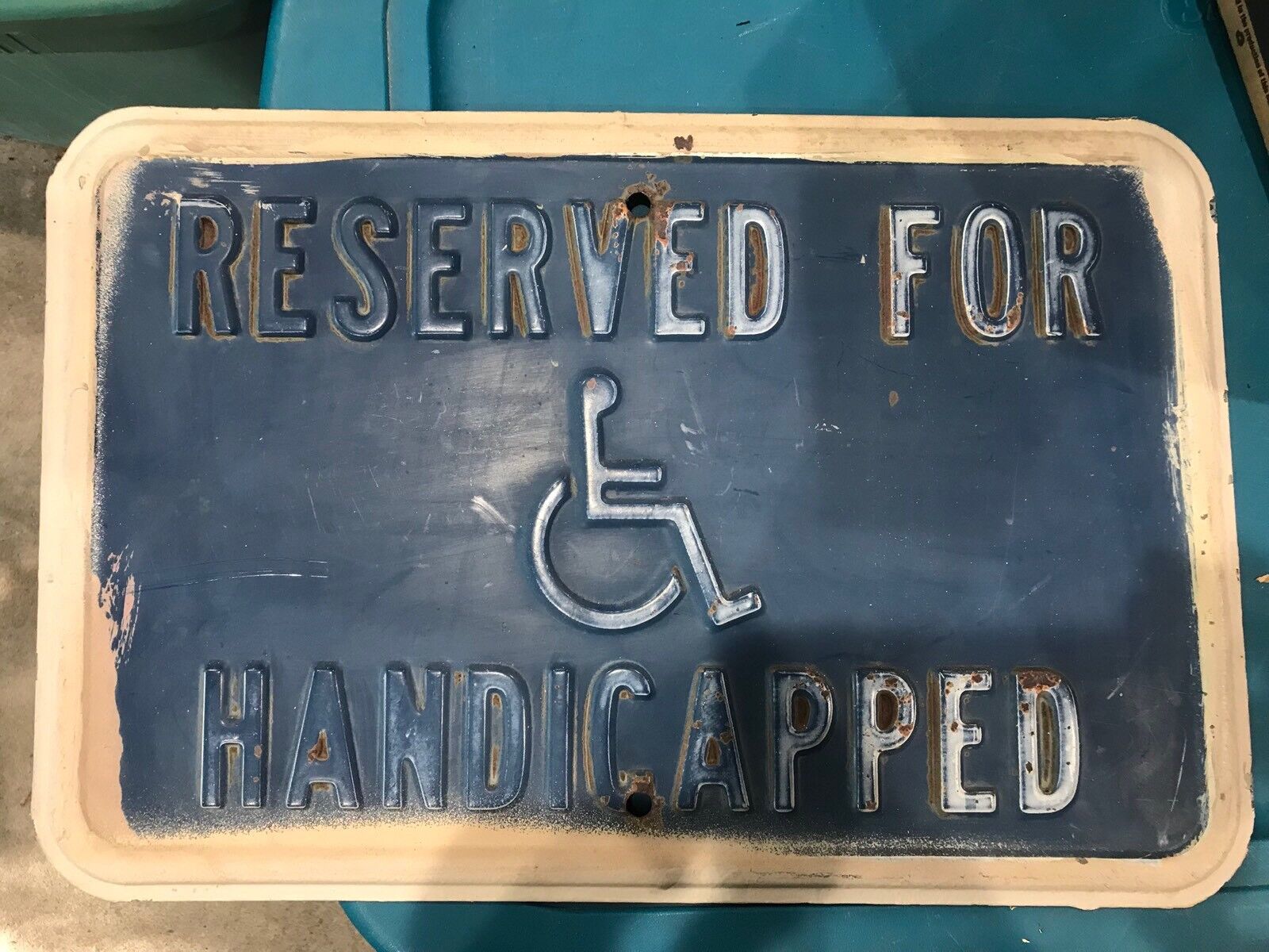 Vintage RESERVED FOR HANDICAPPPED SIGN embossed Heavy Steel. G