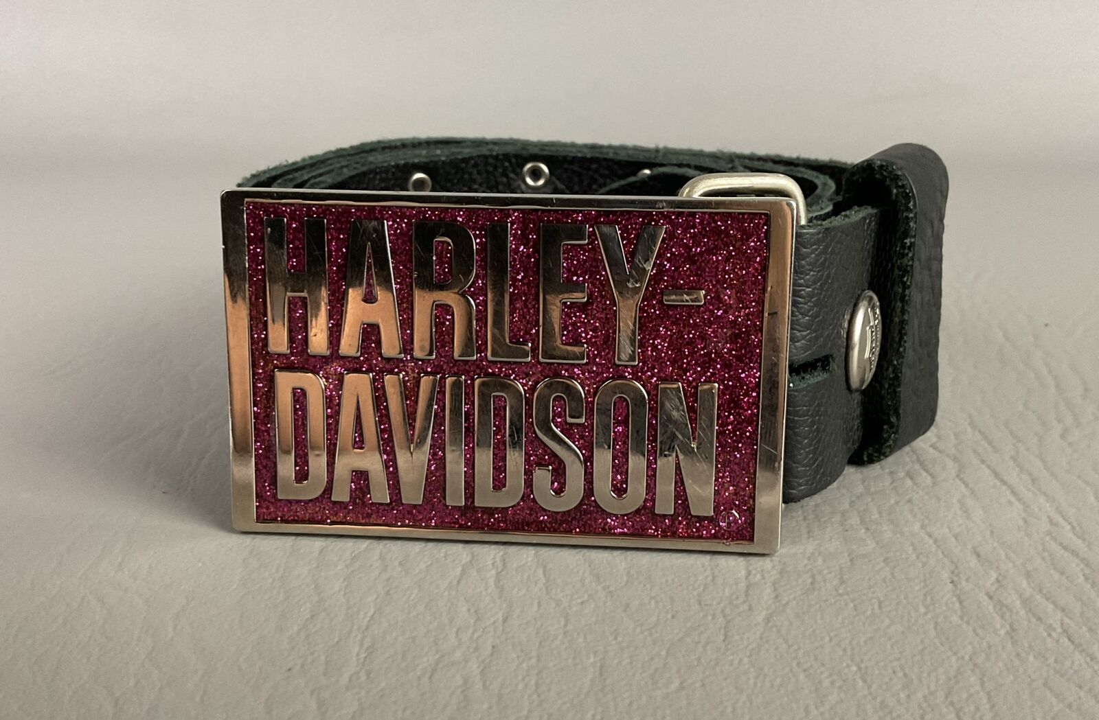 Harley-Davidson Black Leather Belt Buckle #97722-06VW ROCKSTAR PINK Sz 38 - 42\