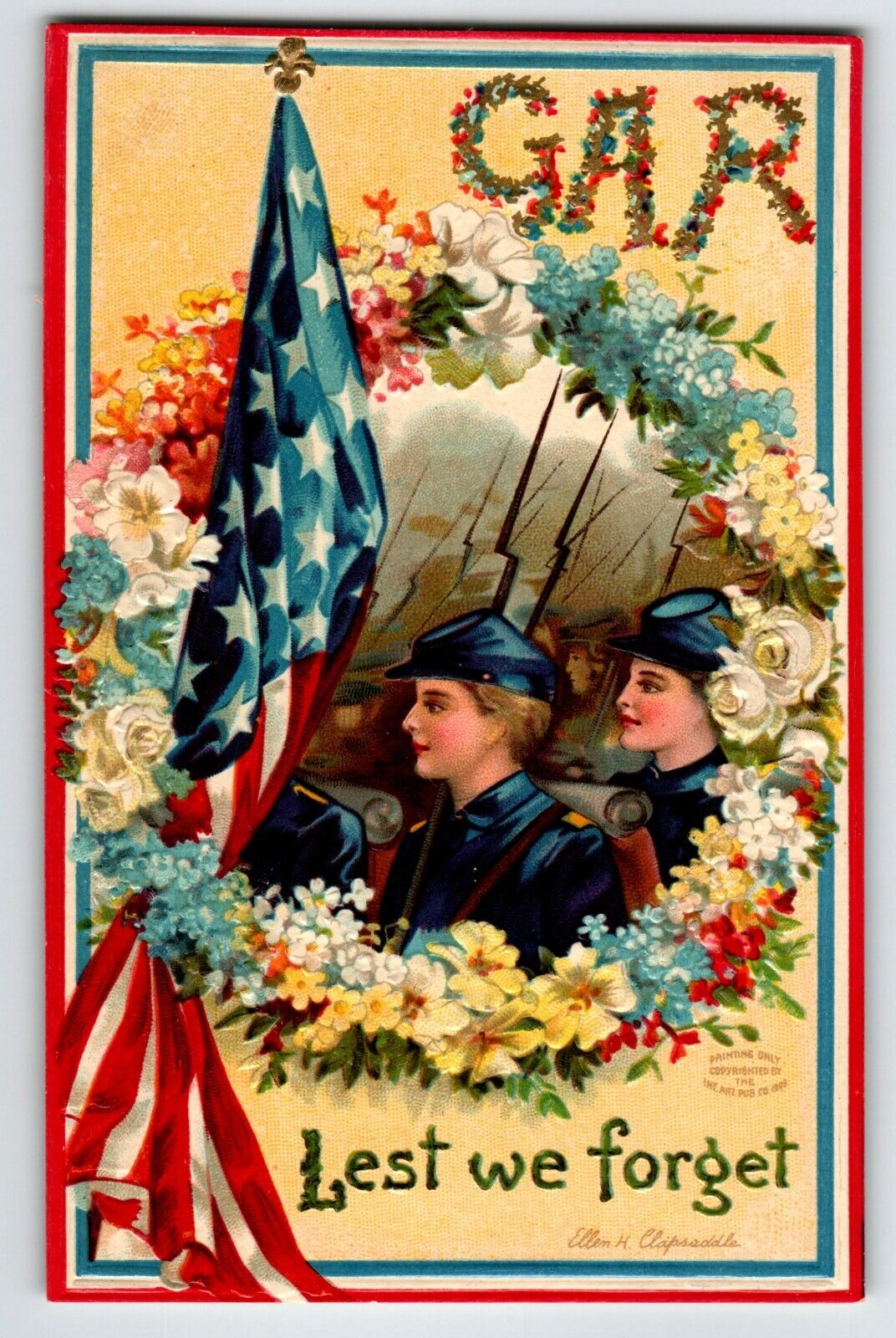 Memorial Decoration Day Postcard Ellen Clapsaddle Women GAR Flowers Unposted 973