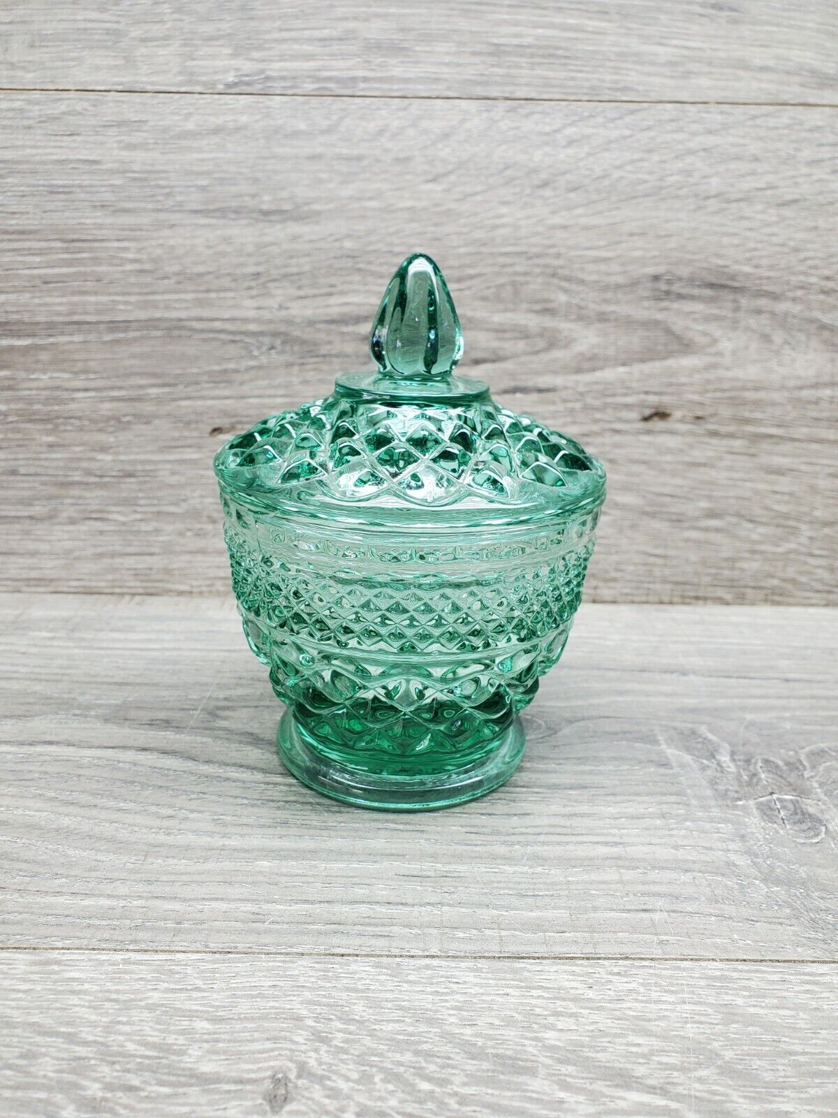 Anchor Hocking Green / Teal Glass Sugar Bowl Or Trinket Holder