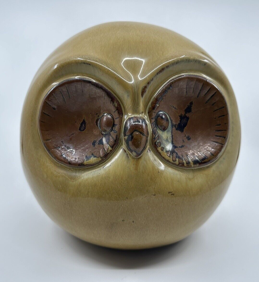 Owl Vintage Brown Drip Glazed Ceramic Large 8.5\