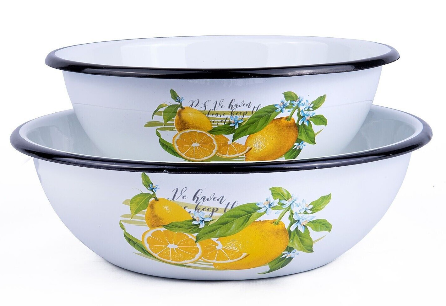 [SET OF 2] Lemon Enamel Bowls Enameled Mixing Bowl Set - 1.6qt, 2.6qt UKRIANE