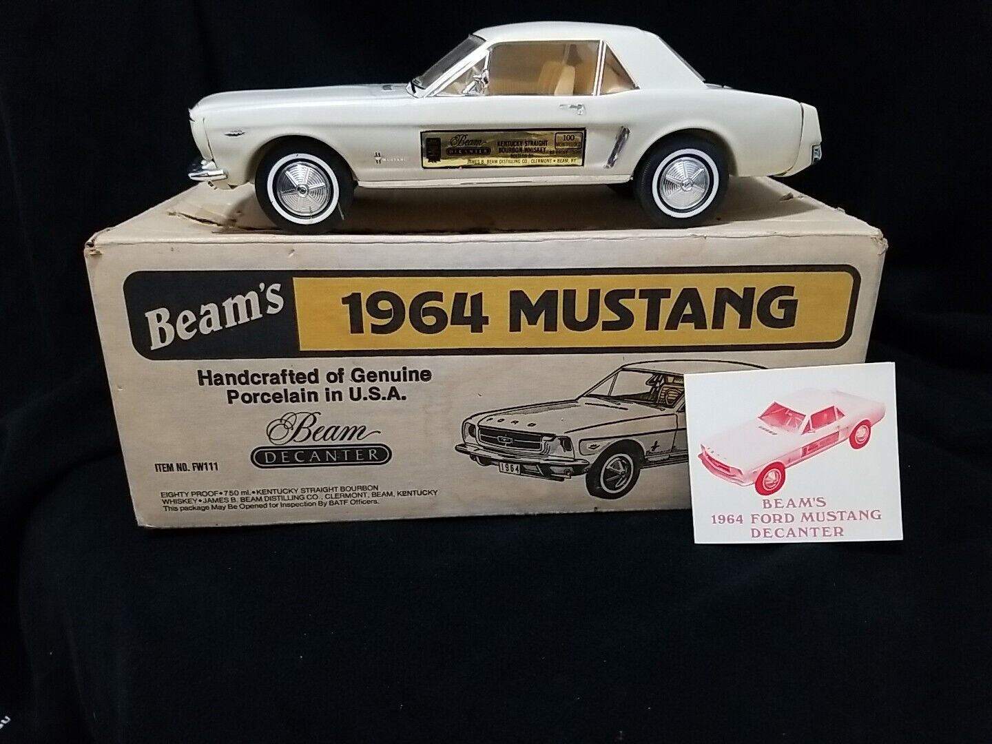 1964 FORD MUSTANG WHITE CAR JIM BEAM WHISKEY DECANTER OPENED & Emptied W/Box