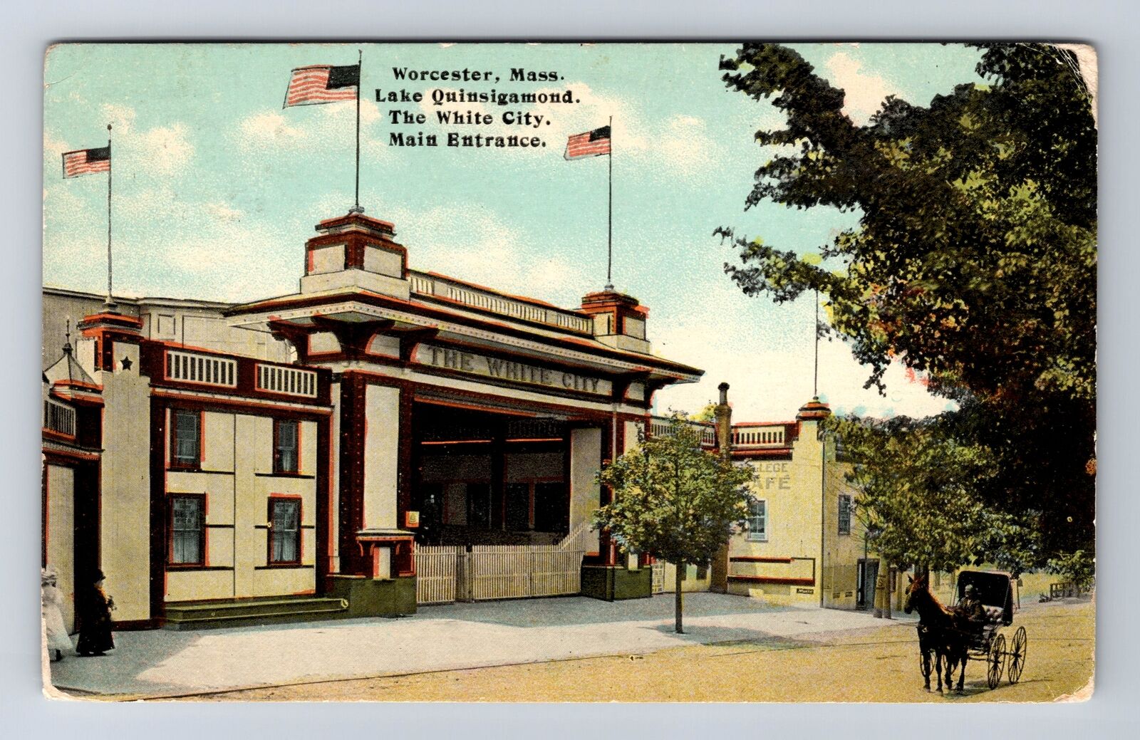 Worcester MA-Massachusetts Lake Quinsigamond, White City, Vintage c1912 Postcard