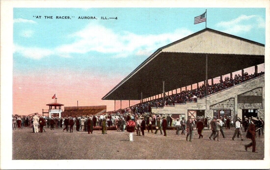 Vintage Postcard At the Races Aurora Illinois B8