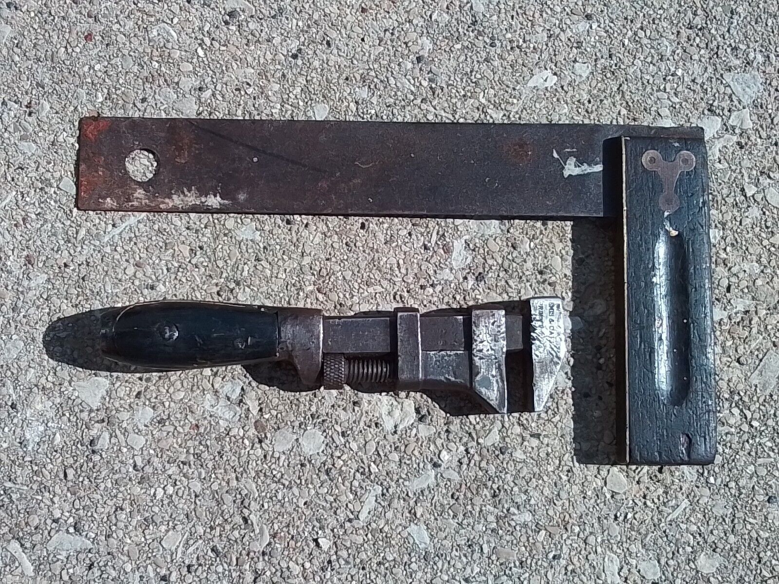 Vintage Bemis & Call Adjustable Pipe Wrench & Stanley Try Square Combo