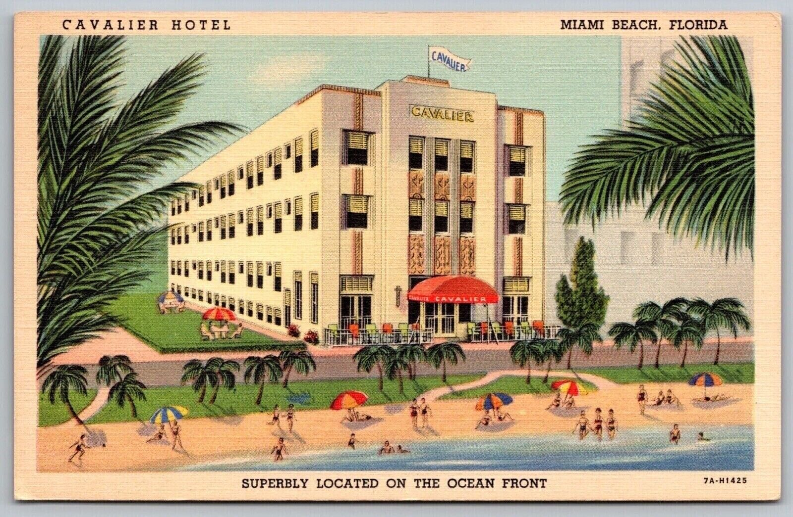 Miami Beach Florida Fl Cavalier Hotel Ocean Front Linen Unp Postcard
