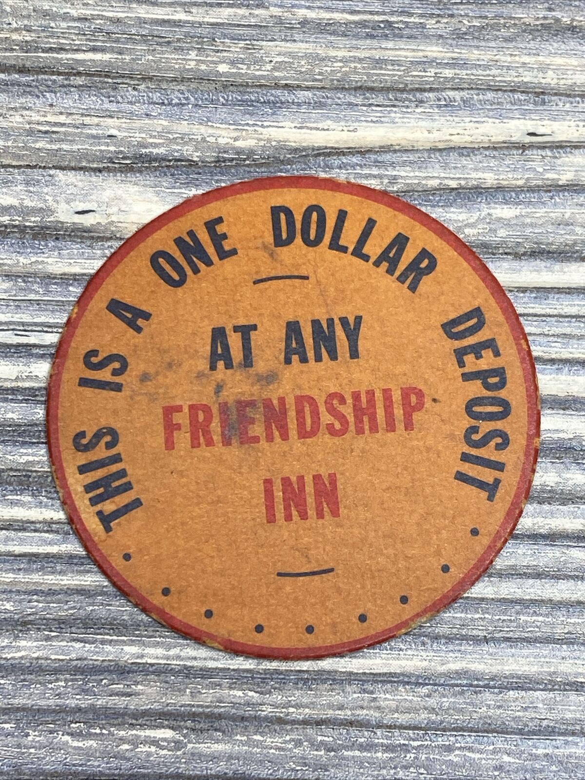 Vintage Advertisment Friendship Inn Palm Plaza Cardboard One Dollar Chip 